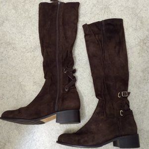 Delman Brown Stretchy Suede Knee Height Boots Sz 7.5 M